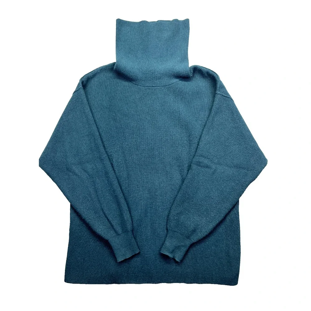 Free People Afterglow Mock Neck Ribbed Pullover Sweater Teal Blue Size Small